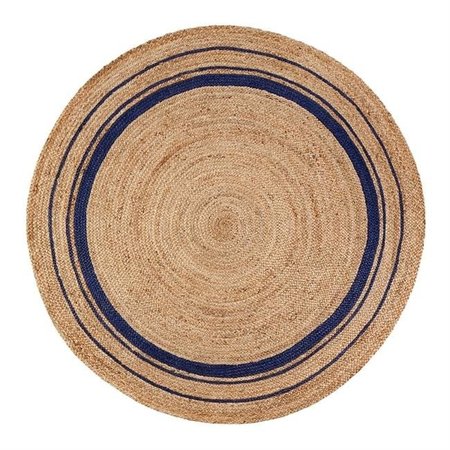 ANJI MOUNTAIN Anji Mountain AMB0363-060R 6 ft. Round Kerala Midnite Jute Hand Braided Rug - Tan; Gold & Blue AMB0363-060R